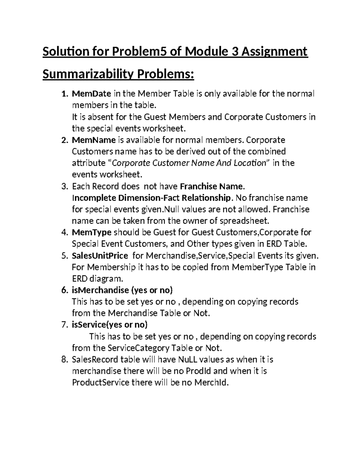 Module 3 Assignment Problem 5 Solution - Summarizability Issues - Studocu