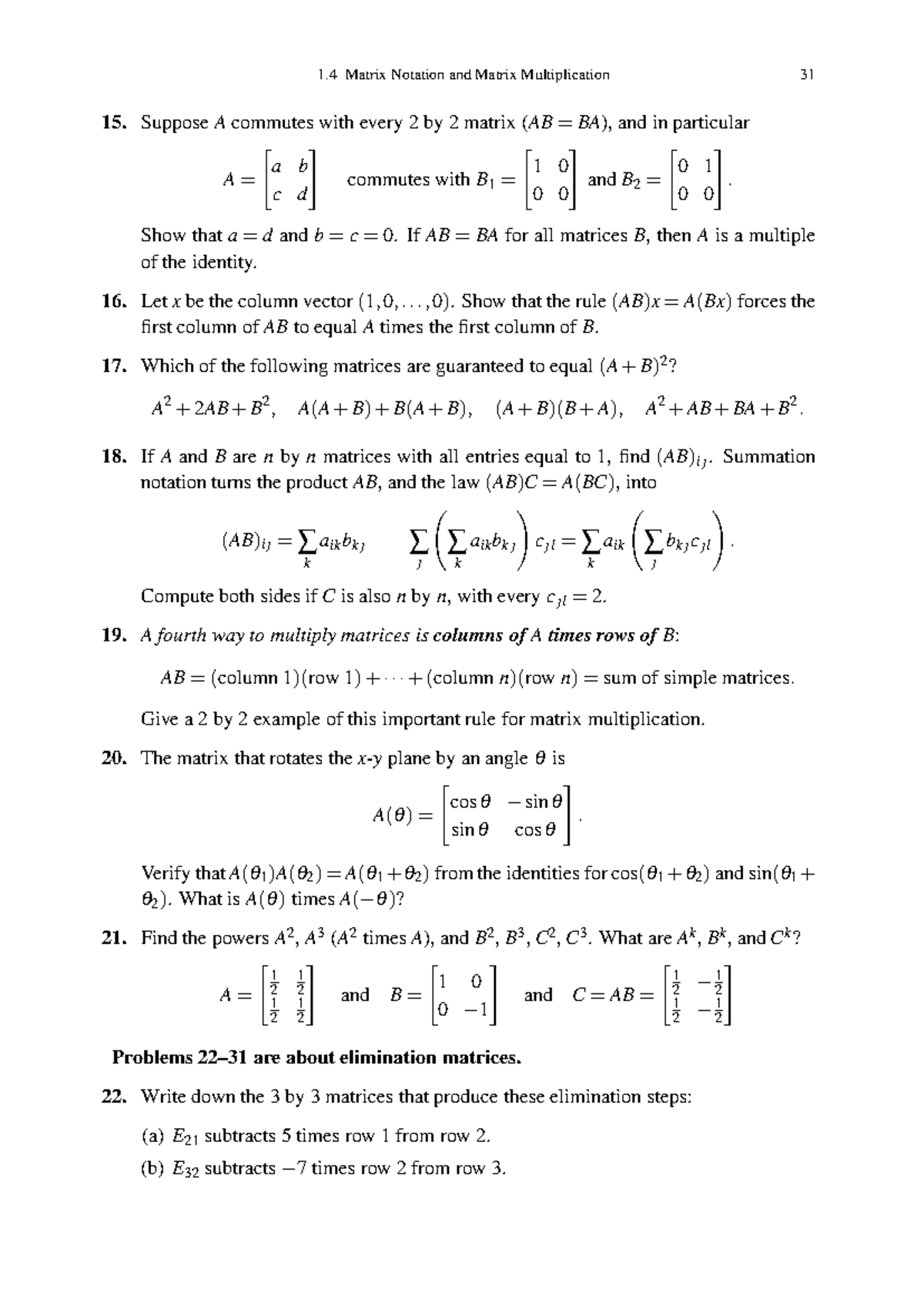 Linear algebra and its application - 1 Matrix Notation and Matrix ...