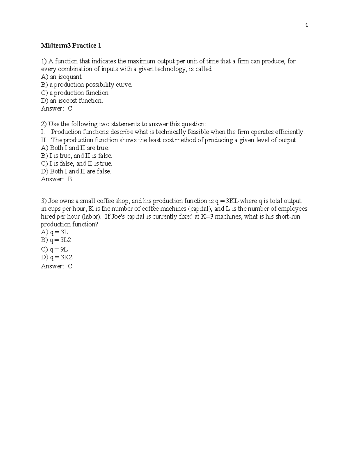 Midterm 3 Practice 1 - Production Functions and Isoquants - Studocu