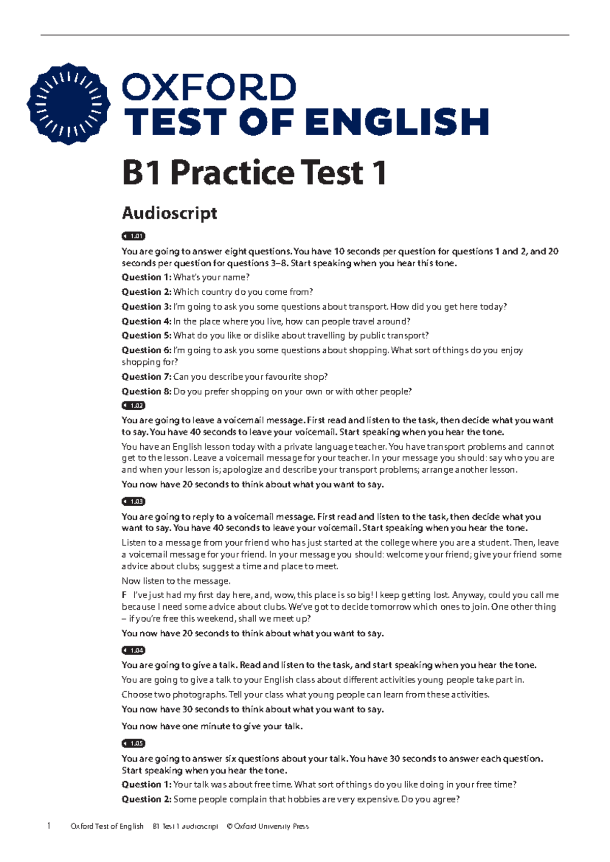 Ote b1 practice test1 audioscript - B1 Practice Test 1 Audioscript You ...