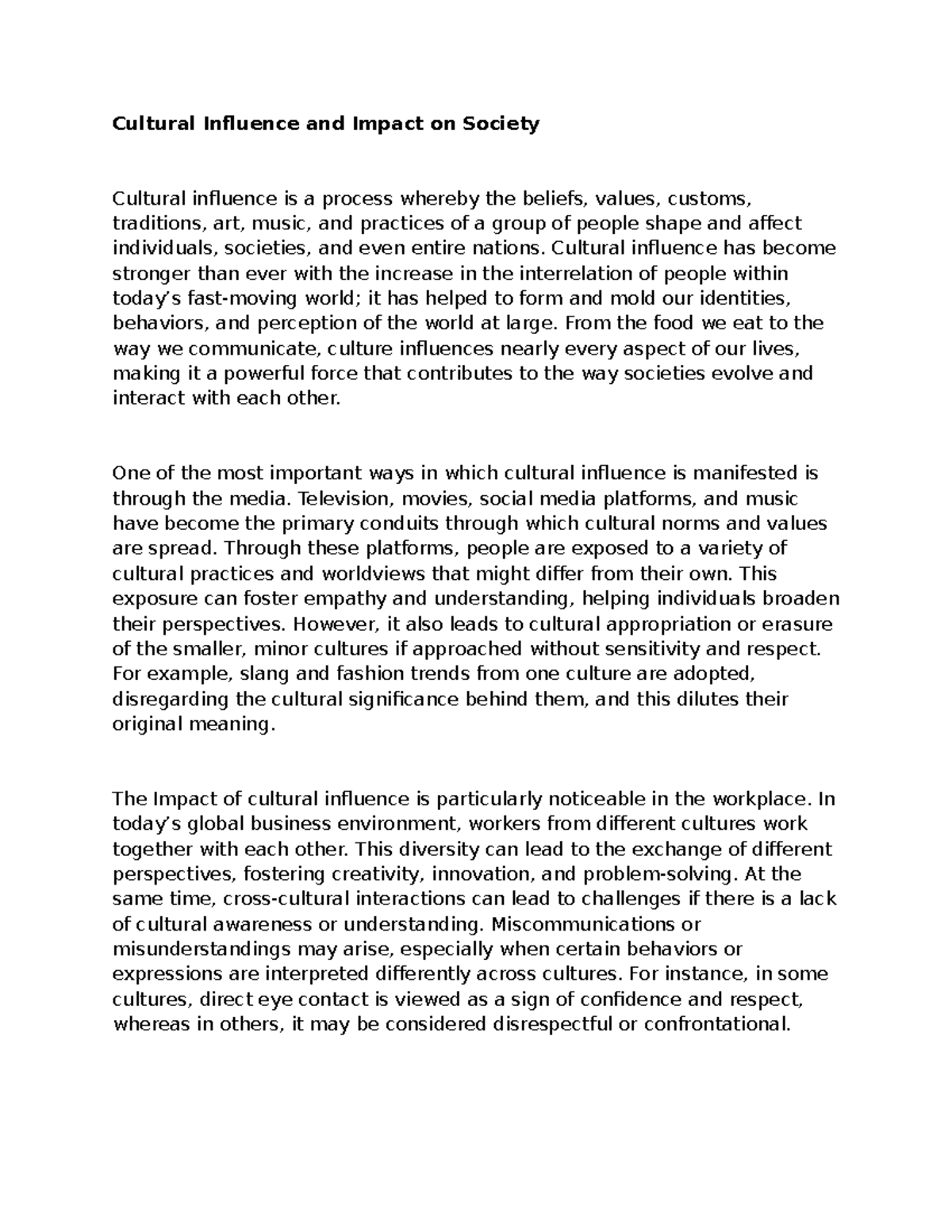 Cultural Influence on Society: Reflections and Impacts Explained - Studocu
