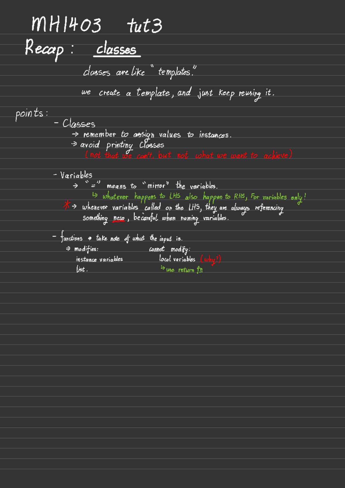 MH1403 Tut3 Notes: Classes, Data Structures, and Operations Overview ...
