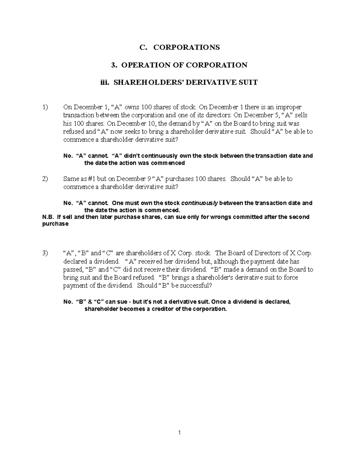 15B. Business Org Corporate Operations & Shareholder Derivative Suits ...