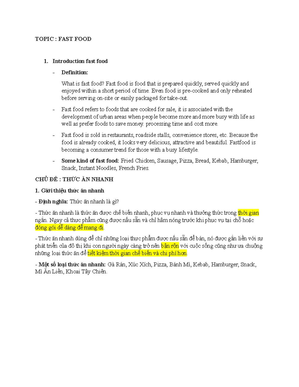 Fast-Food Overview and Insights - Môn English - Studocu