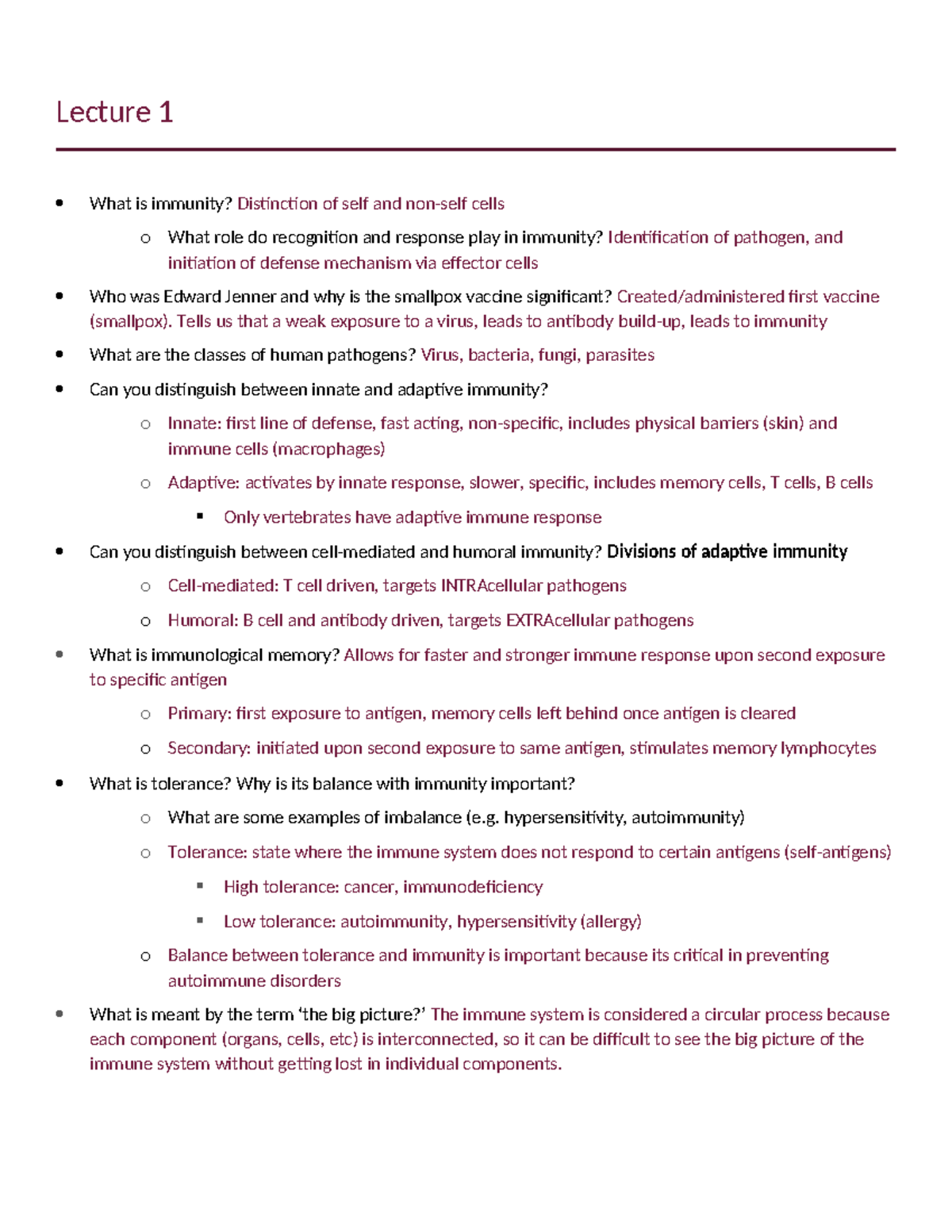 Exam 1 Study Guide: Immunology Concepts and Key Terms - Studocu
