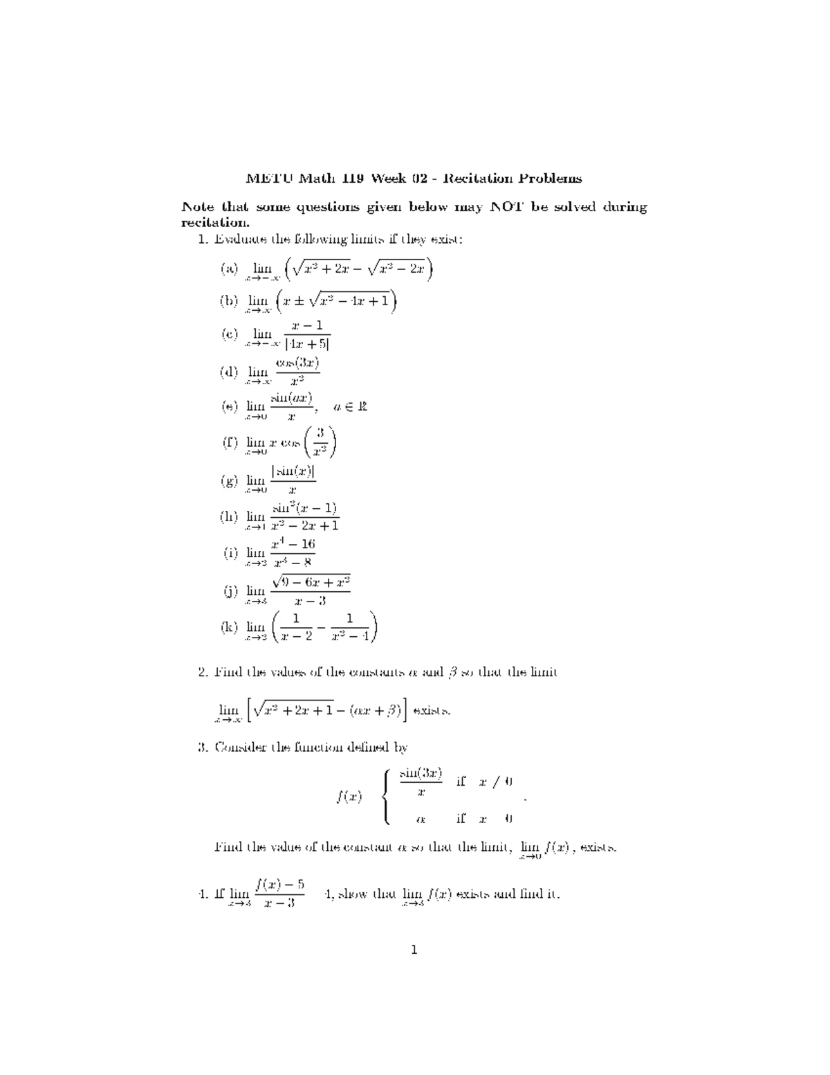 MATH 119 2022-1 Recitation Week 03 - METU Math 119 Week 03 - Recitation ...