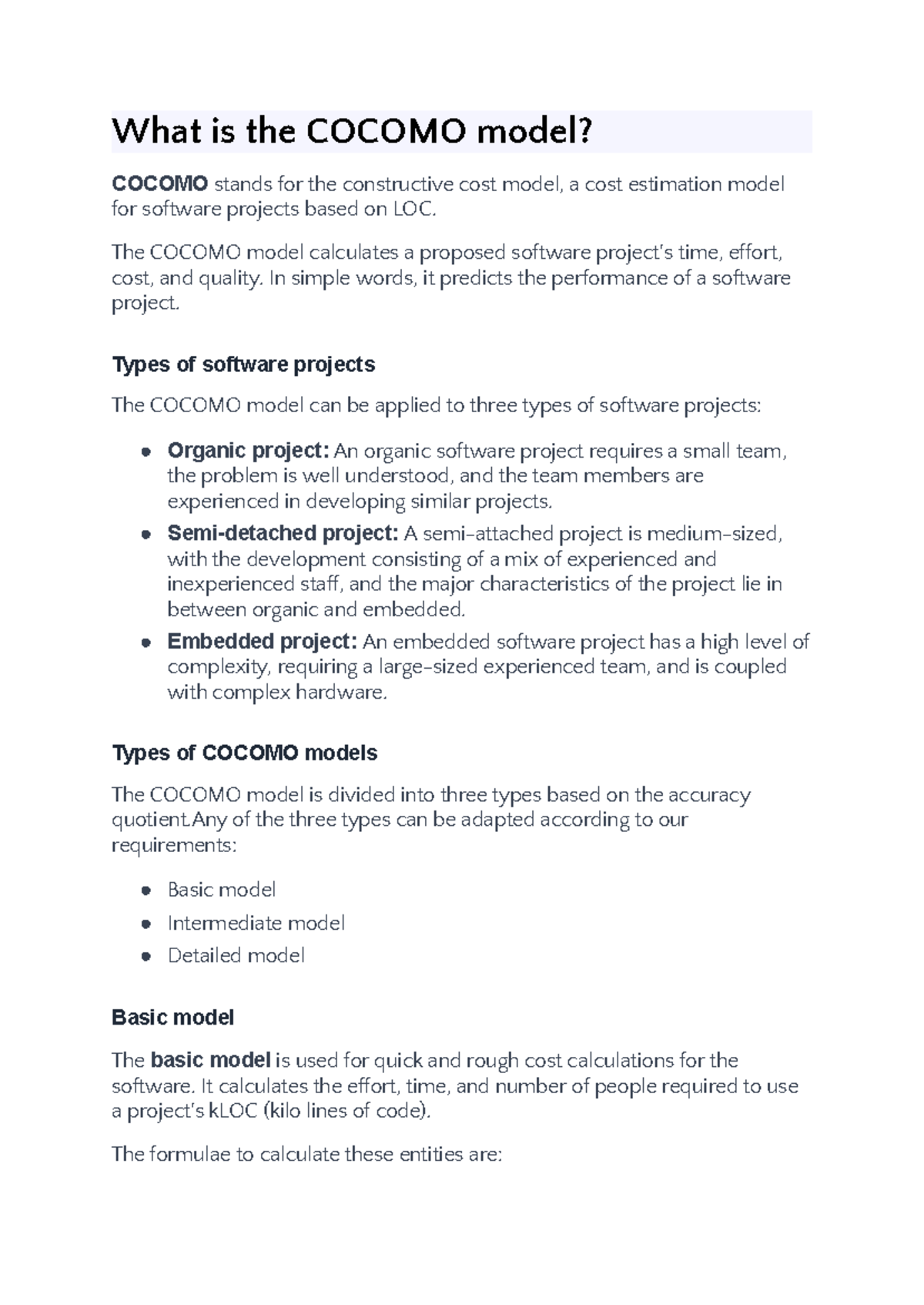 COCOMO Model Overview: Cost Estimation for Software Projects - Studocu
