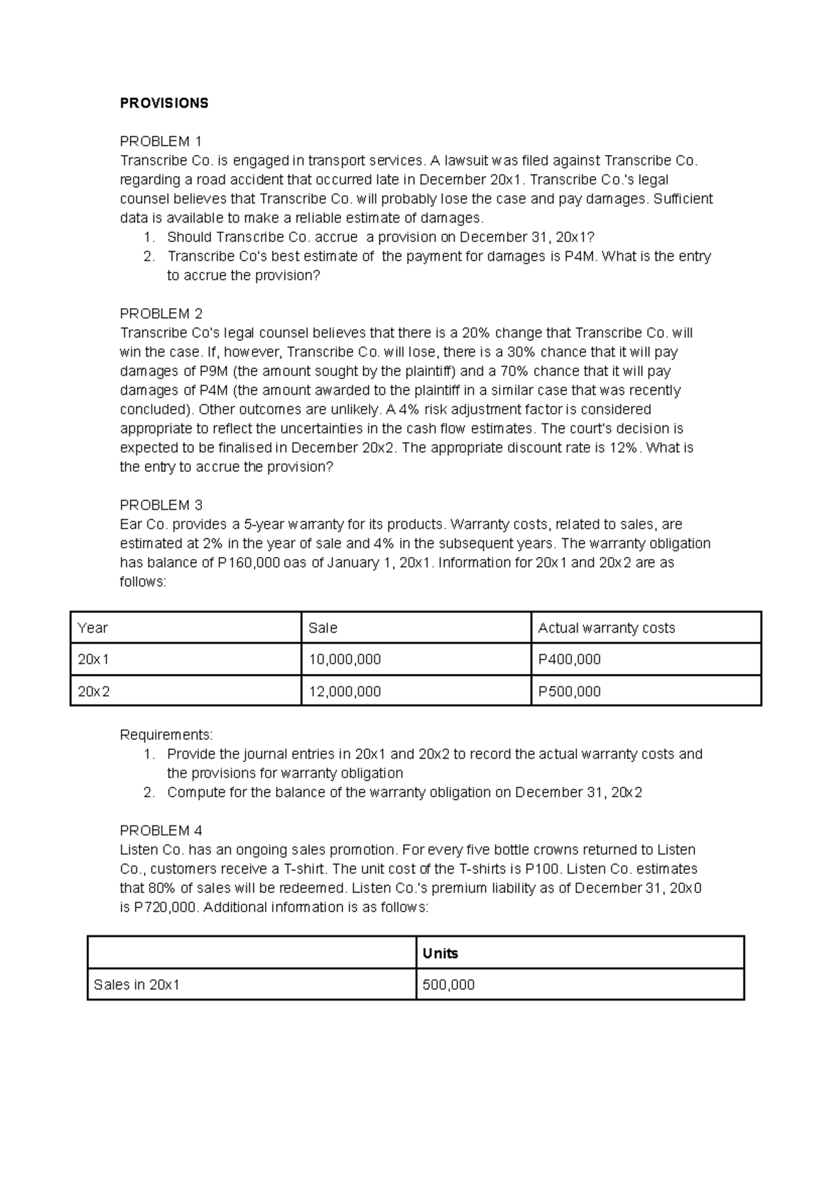 Guided Exercises: Provisions & Notes Payable Analysis 1 - Studocu
