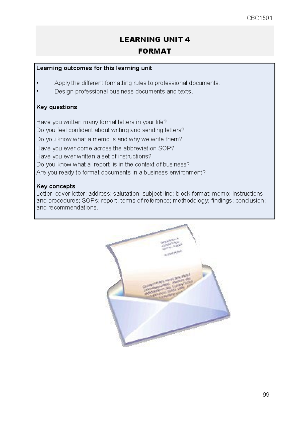 CBC1501 Learning Unit 4: Business Document Formatting Guide - Studocu