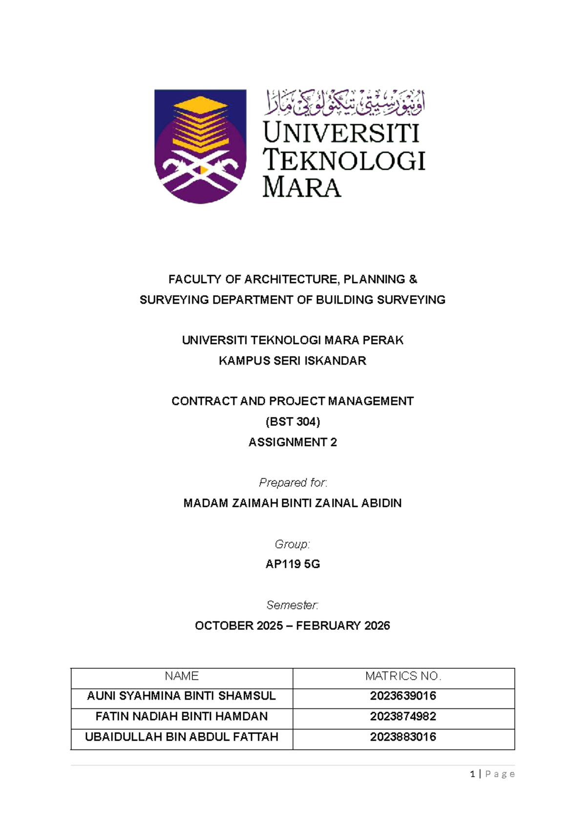 BST 304 Assignment 2: Project Management Process for Galeri Pangkor ...