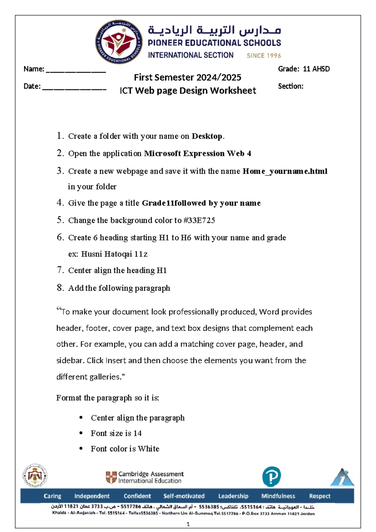 Html1 Work Sheet - HTML Exercises - First Semester 2024/ ICT Web page ...