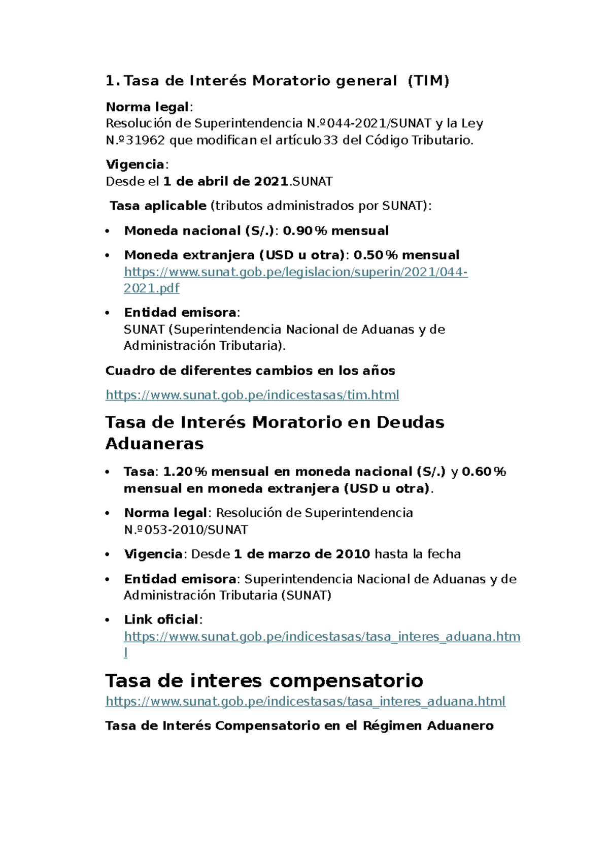Tasa de Interés Moratorio y Compensatorio en Deudas Aduaneras - Studocu