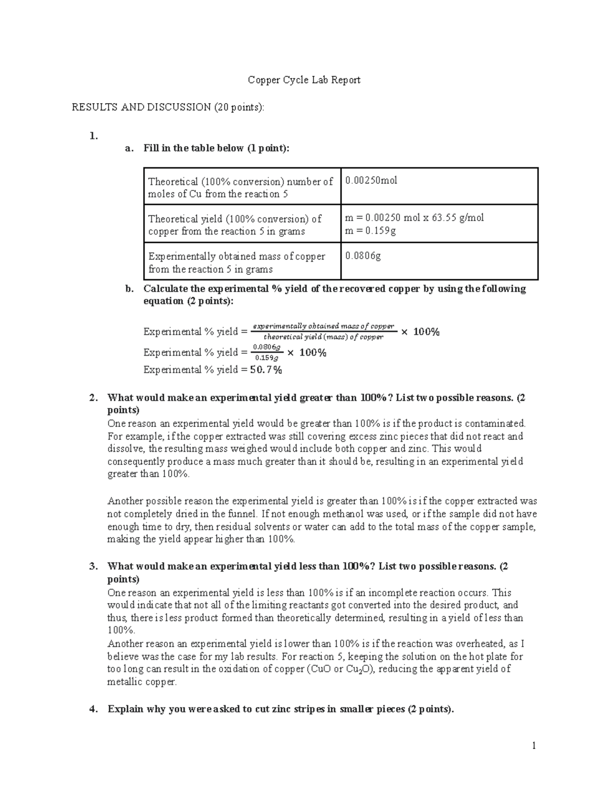 CHEM110 - Copper Cycle Lab Report: Results & Discussion - Studocu