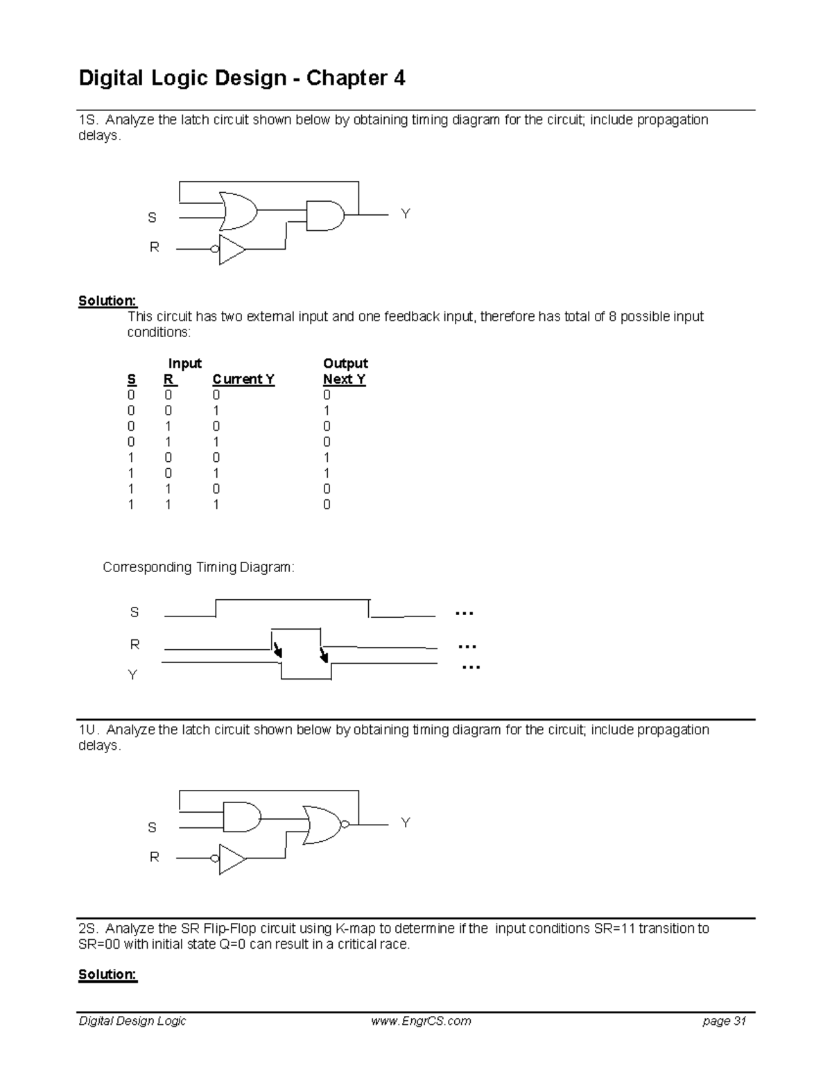 Digital Logic Design Chapter 4 Problems and Solutions 1S-11U - Studocu