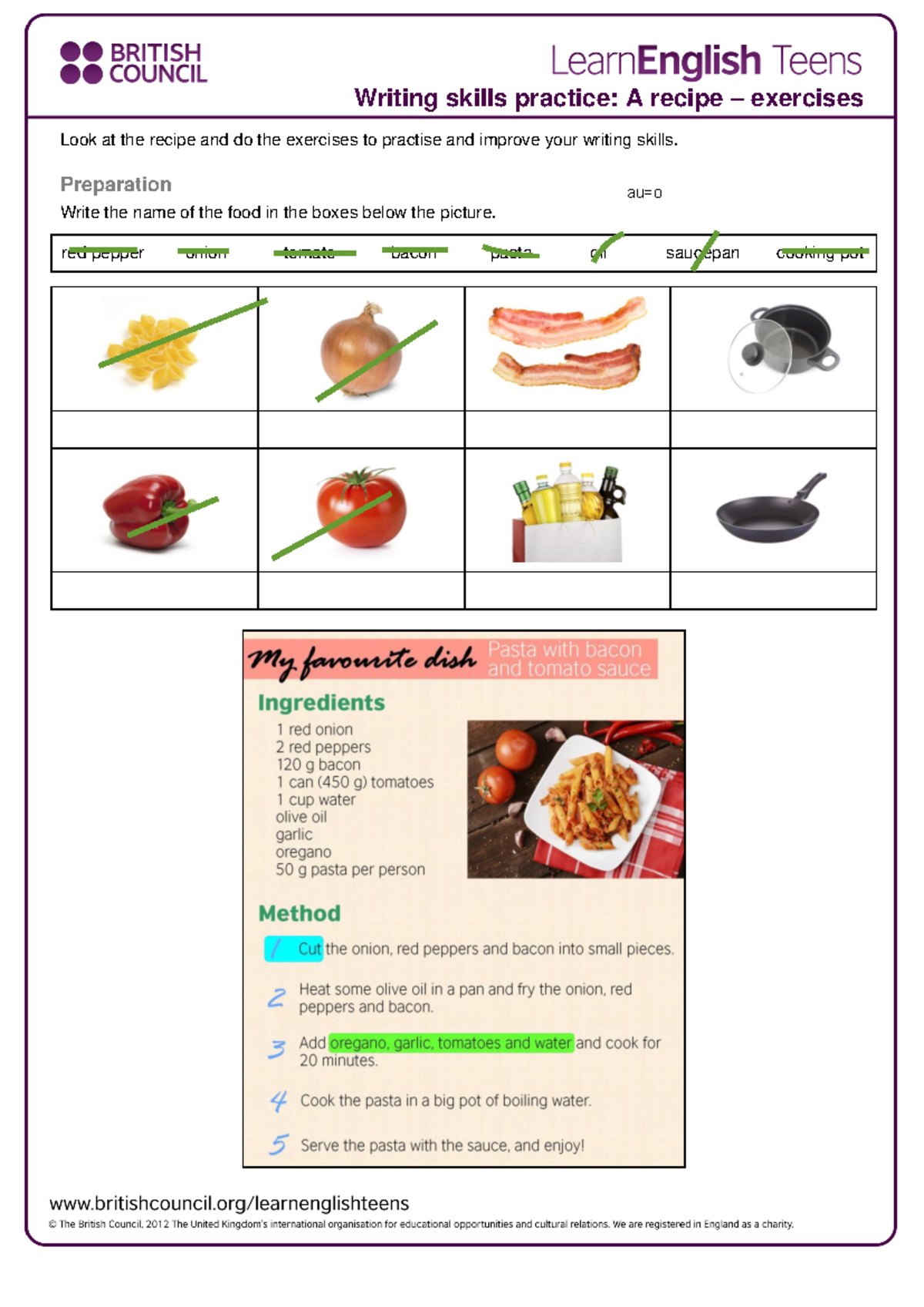 A Recipe: Writing Skills Practice Exercises 2 - Practica - Studocu