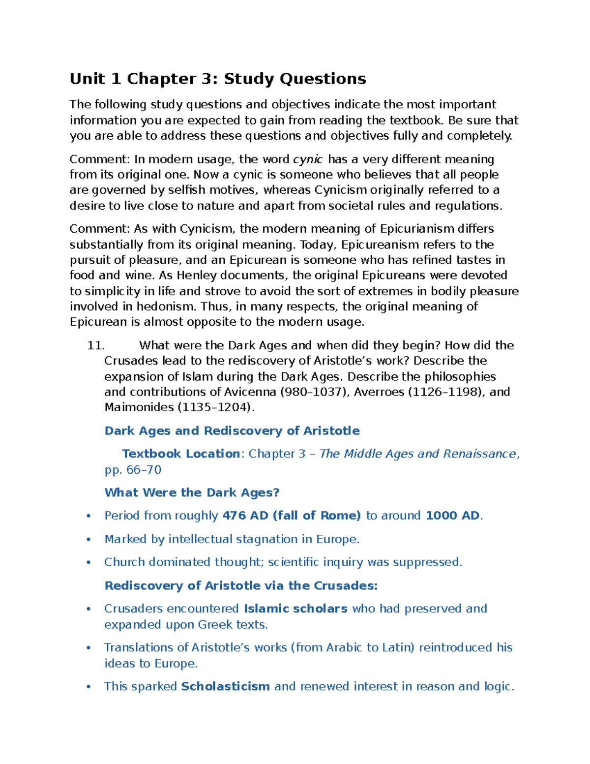 Unit 1 - Chapter 3: Key Concepts and Study Questions Guide - Studocu