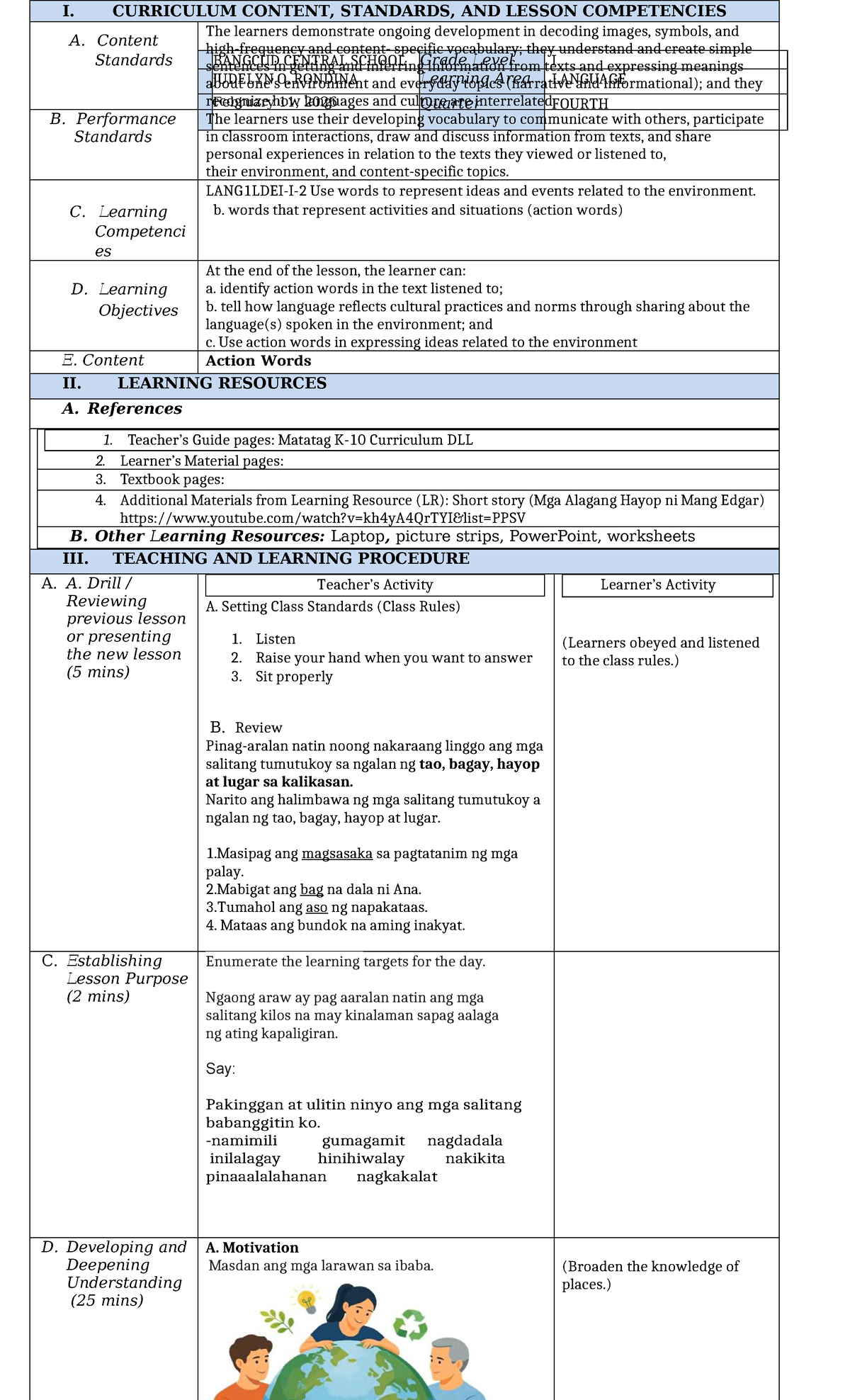 Language LP Week 4: Action Words and Cultural Reflections - Studocu