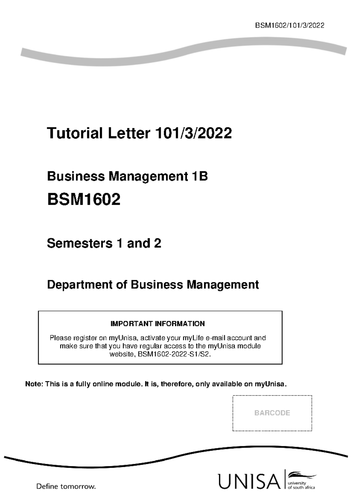 BSM1602 Tutorial Letter 101/3: Overview & Important Info for Students ...