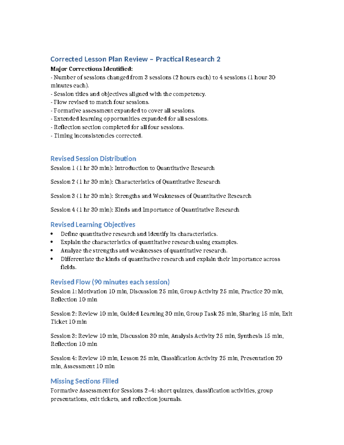 Revised PR2 Lesson Plan: Practical Research 2 Corrections and Updates ...