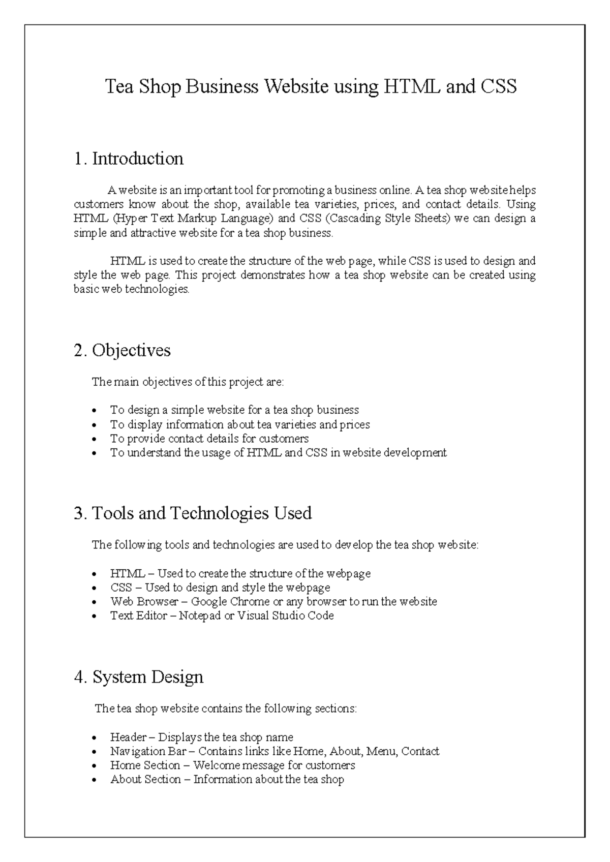 Tea Shop Website Development Project (HTML & CSS) - Studocu