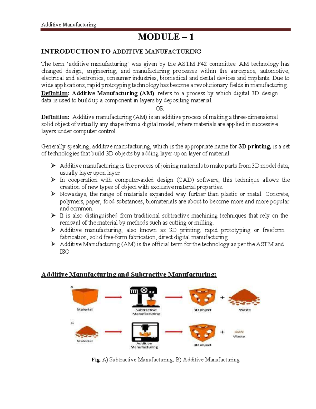 AM Module 1 21ME731 - Ook gʻvvvggv - MODULE – 1 INTRODUCTION TO ...