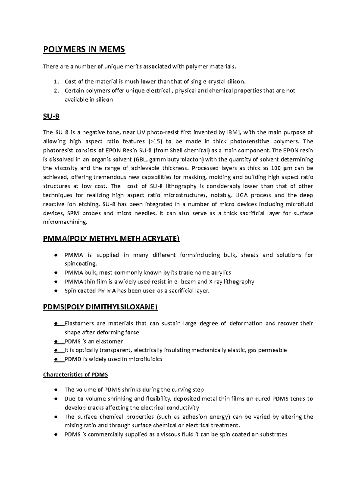 POLYMERS IN MEMS: Material Properties and Applications - Document Preview