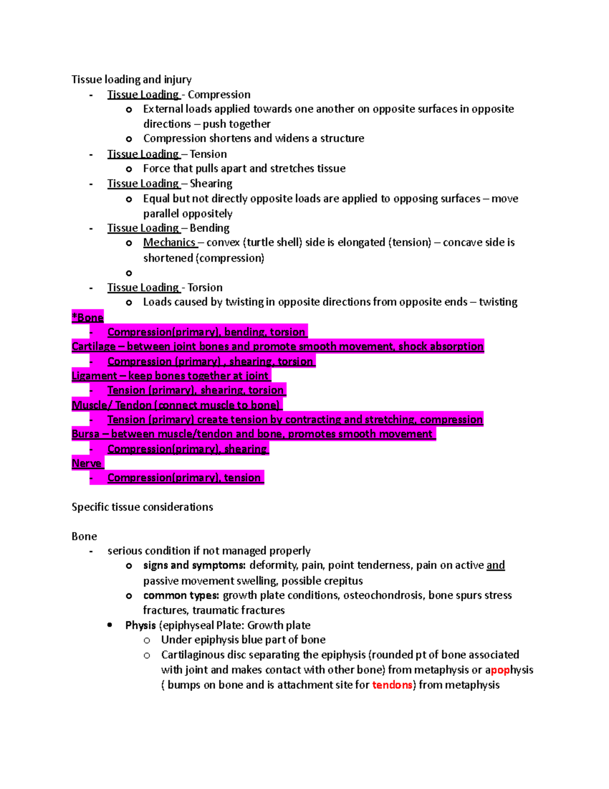 KINE 201: Chapter 4 Notes on Tissue Loading and Injury Mechanisms - Studocu