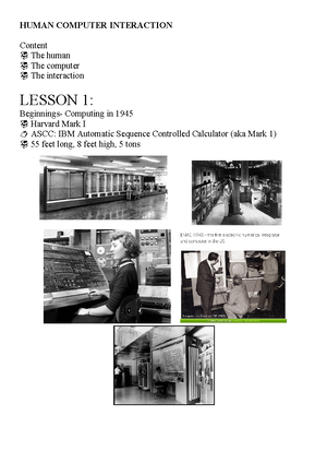 Lesson 1 - HUMAN COMPUTER INTERACTION Content The human The computer ...