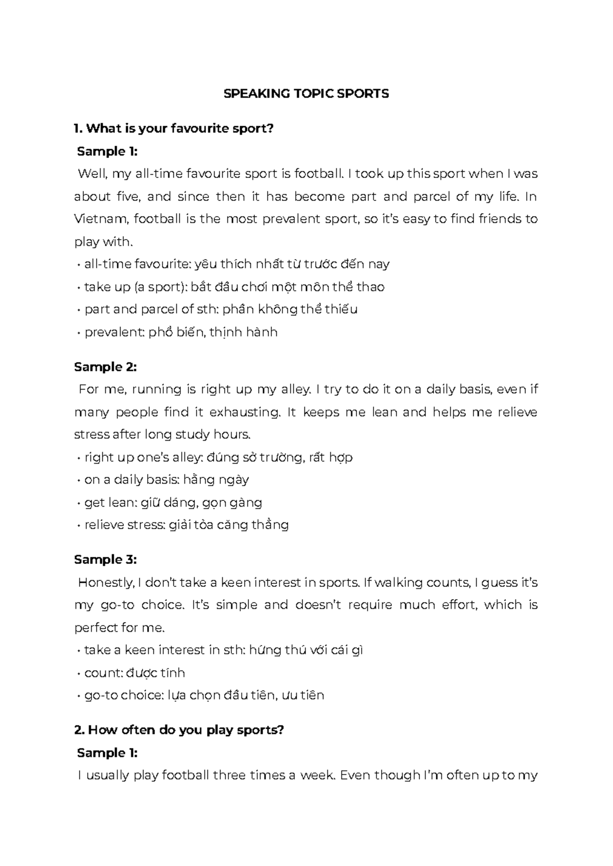 SPEAKING TOPIC: MY FAVOURITE SPORT - FOOTBALL - Studocu