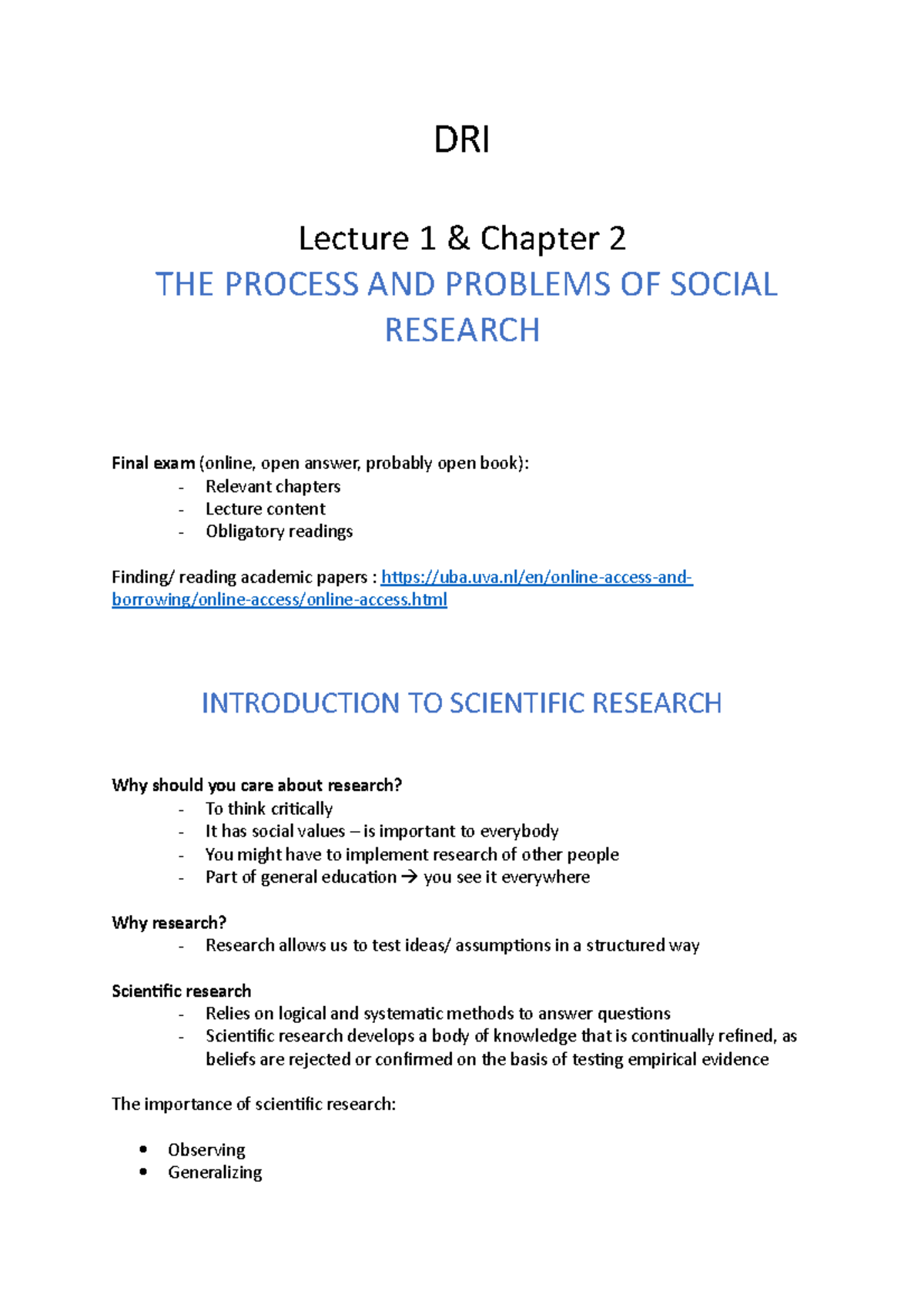 DRI 101 Final Exam Notes: Scientific Research and Methods Overview ...