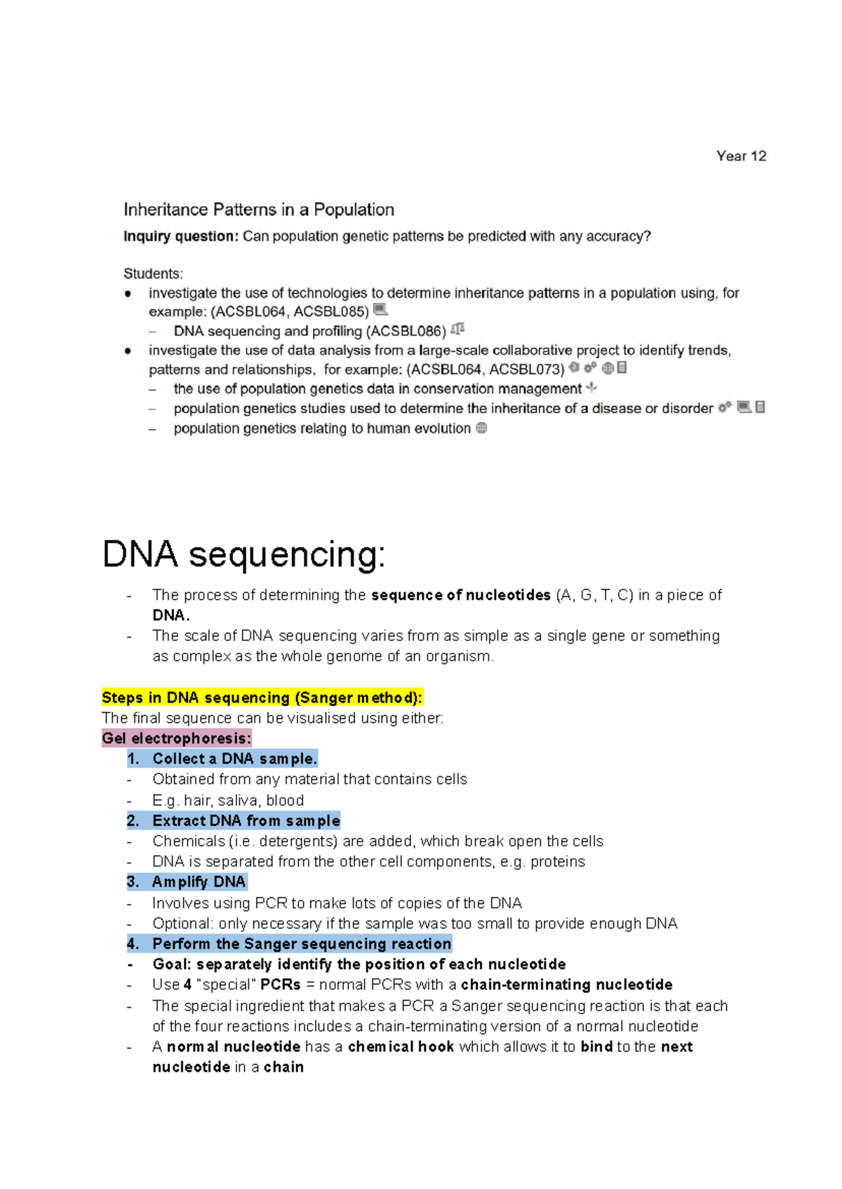 Bio Assessment Task 3: DNA Sequencing and Its Applications (Yr 12 Mod 5 ...