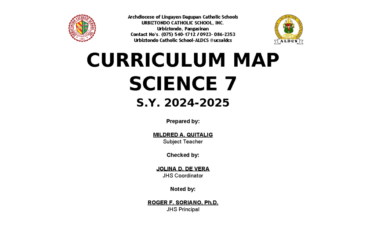 Curriculum Map for Science 7 (Grade 7) - 2024-2025 Academic Year - Studocu
