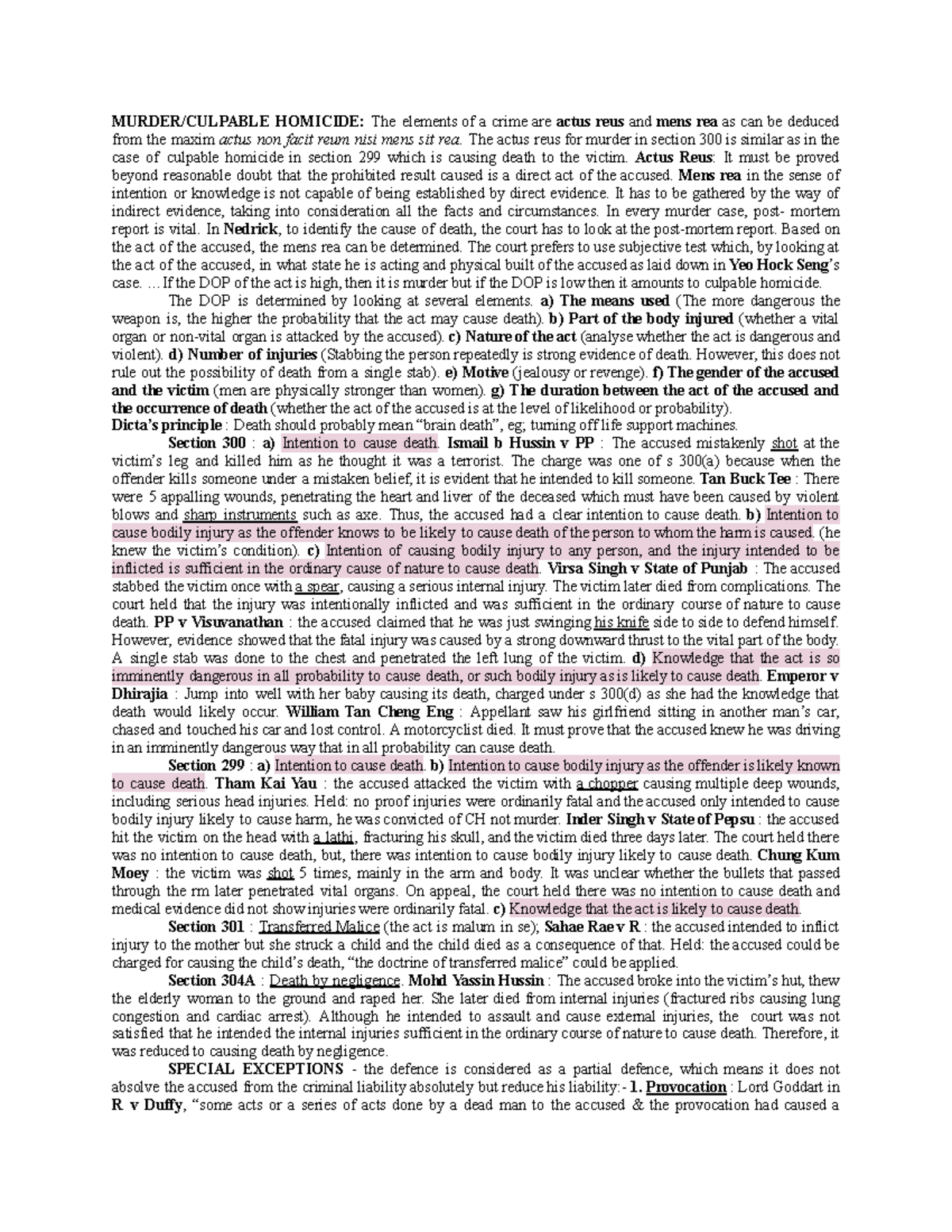 Criminal Law Notes: HOMICIDE, KIDNAPPING & DEFENSES (LAW101) - Studocu