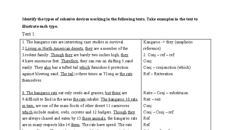Cohesive Devices Analysis: DA Exercise on Texts - Studocu