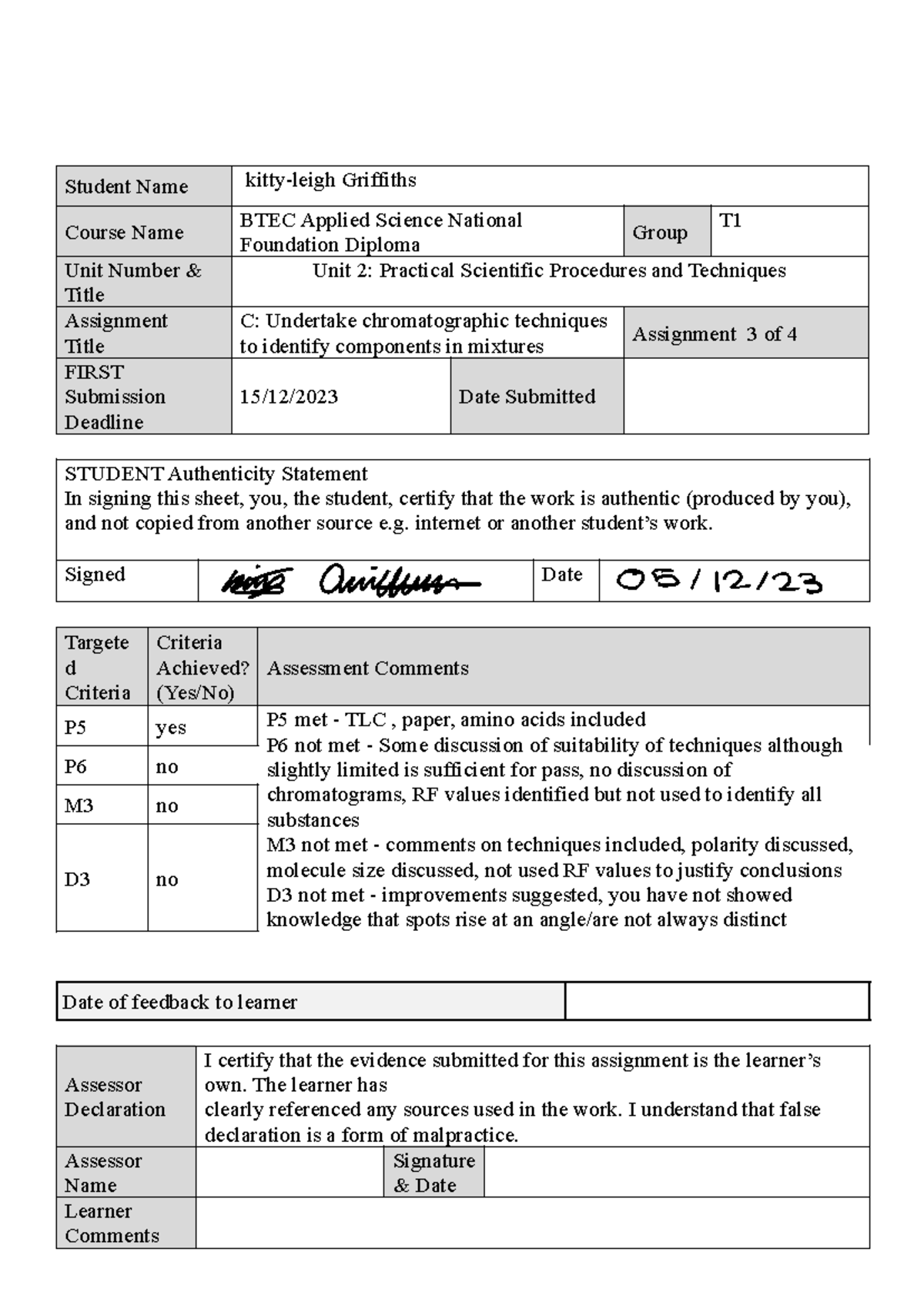 Chromatography Techniques in BTEC Applied Science - Unit 2 Assignment C ...