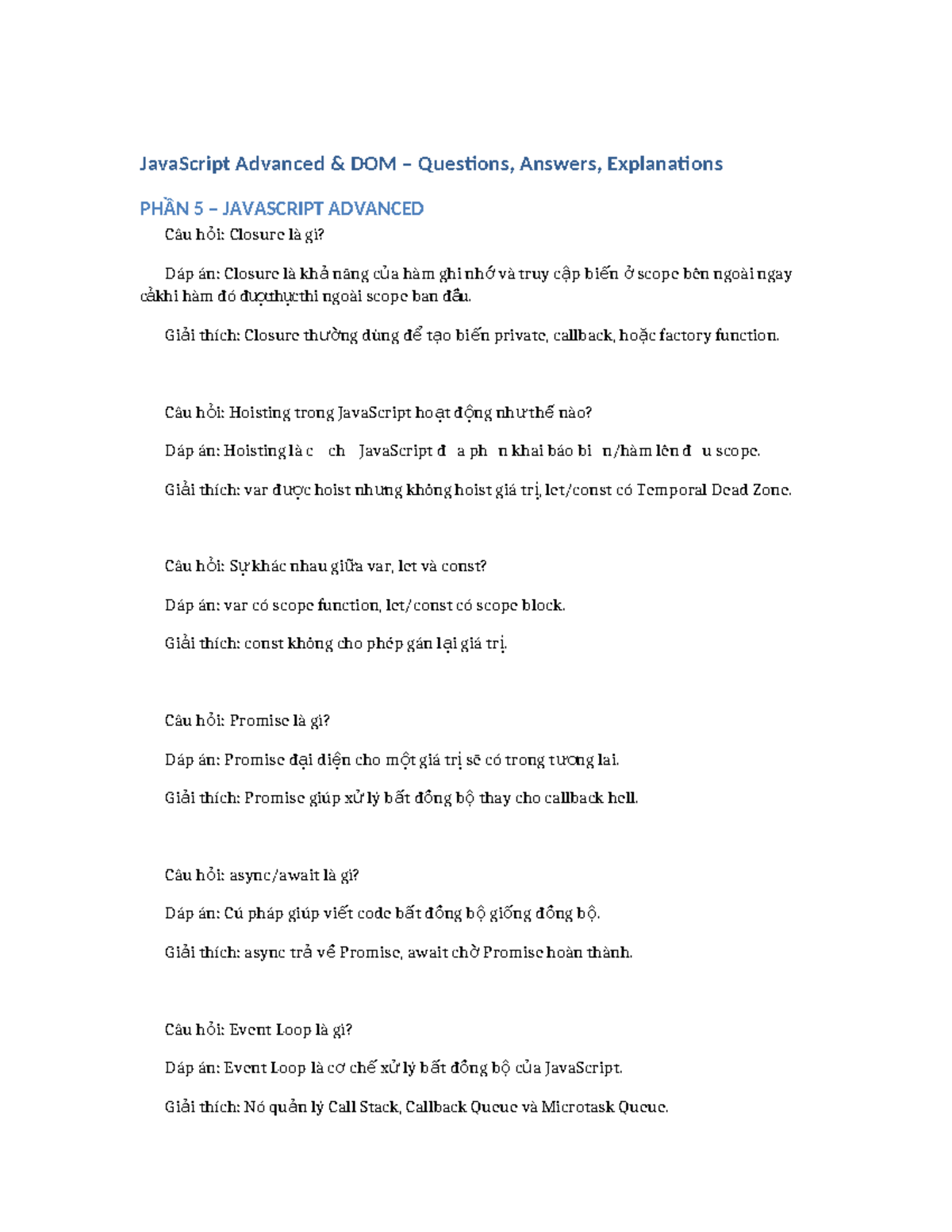 JavaScript Advanced DOM Q&A: Concepts, Explanations & Examples - Studocu