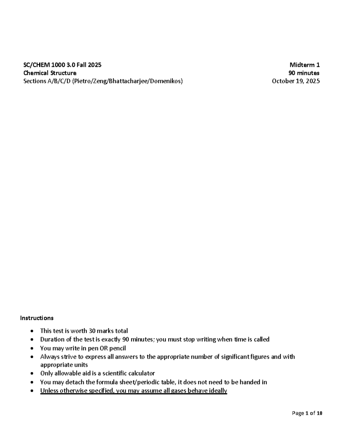 CHEM1000 F2025 Midterm 1 Marking Key and Instructions - Studocu