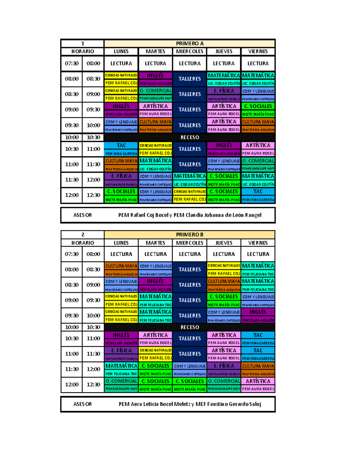 Horarios de Clases por Grado y Sección 2024 - Studocu