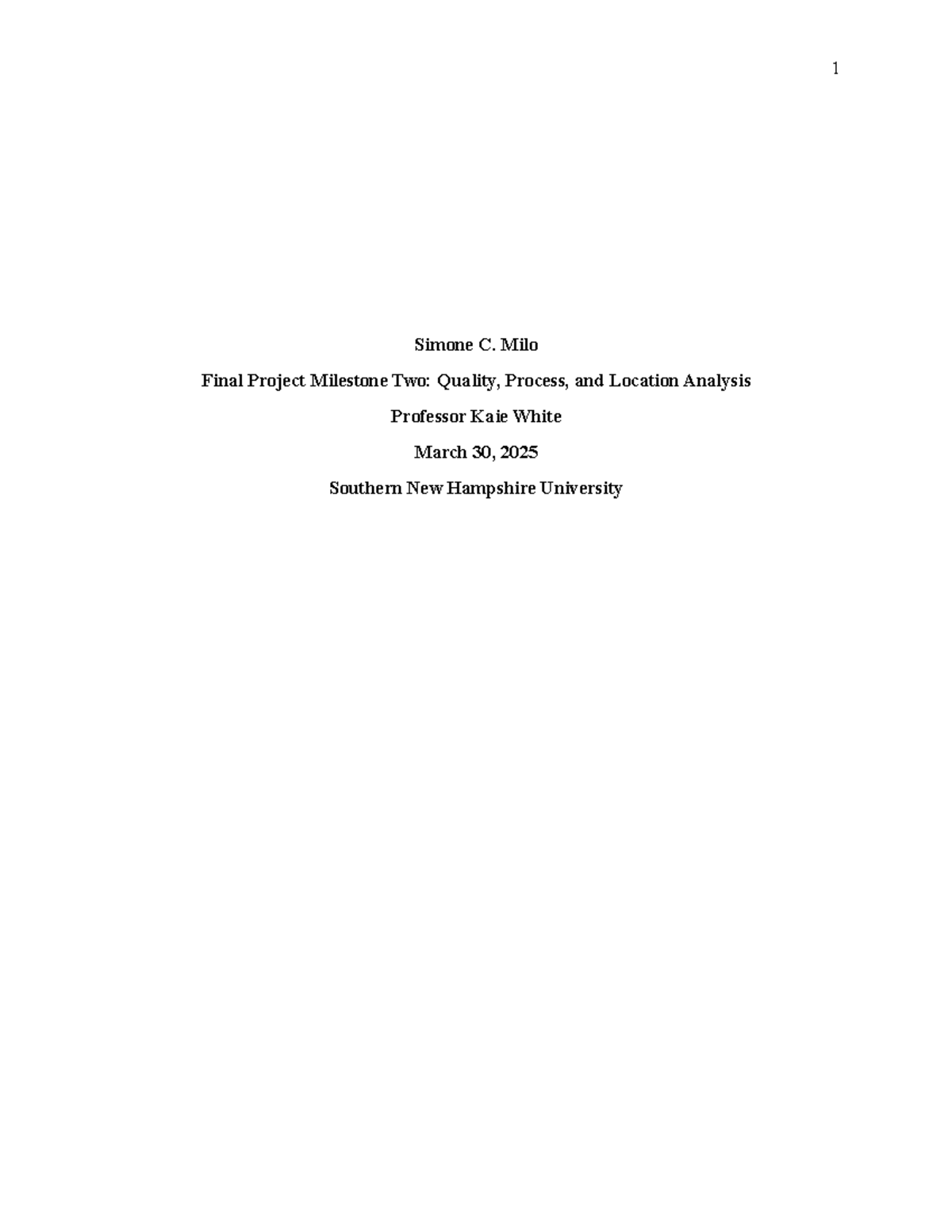 QSO 300 Final Project Milestone Two: Quality & Process Analysis - Studocu