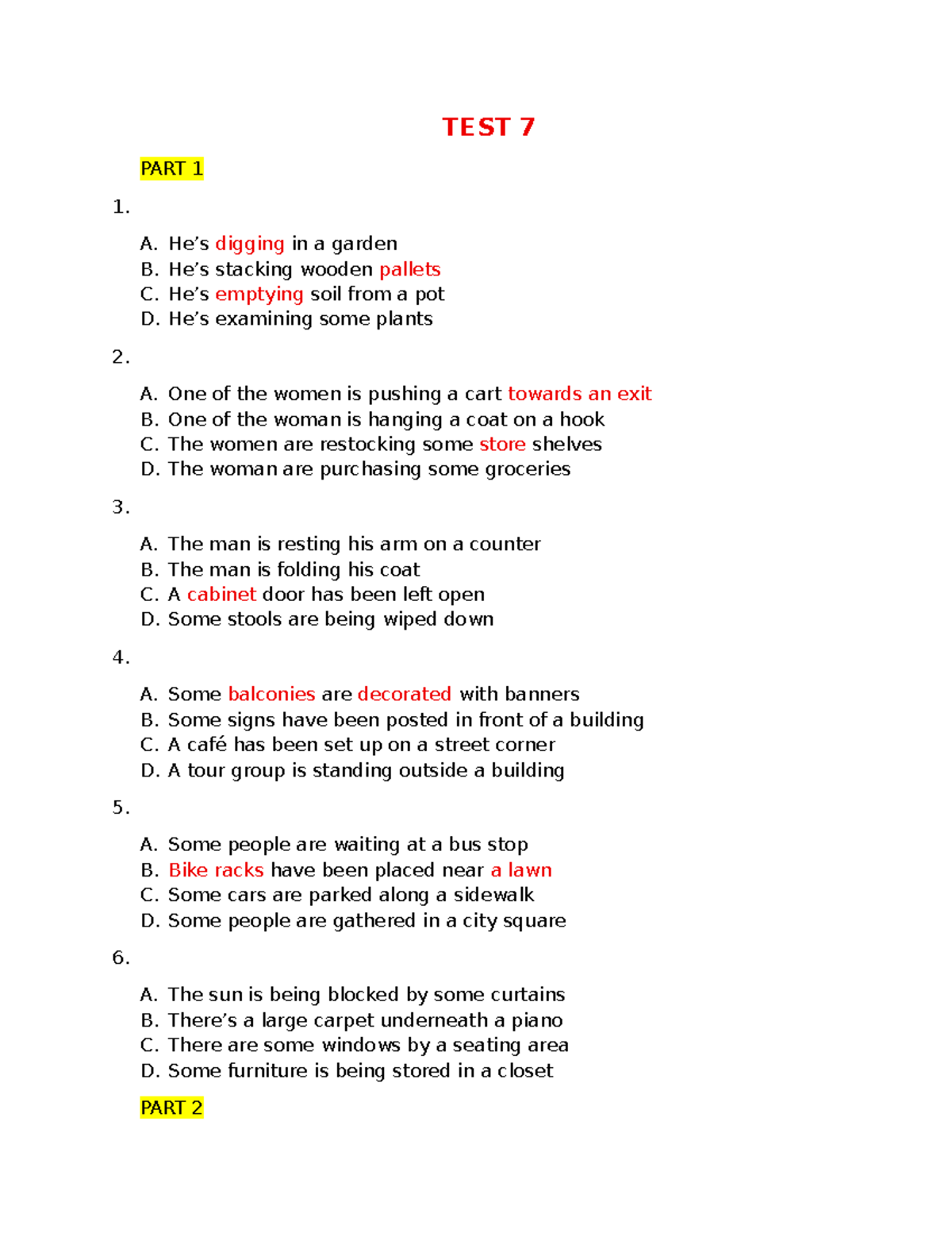 TEST 7 - Listening Comprehension Practice - Studocu