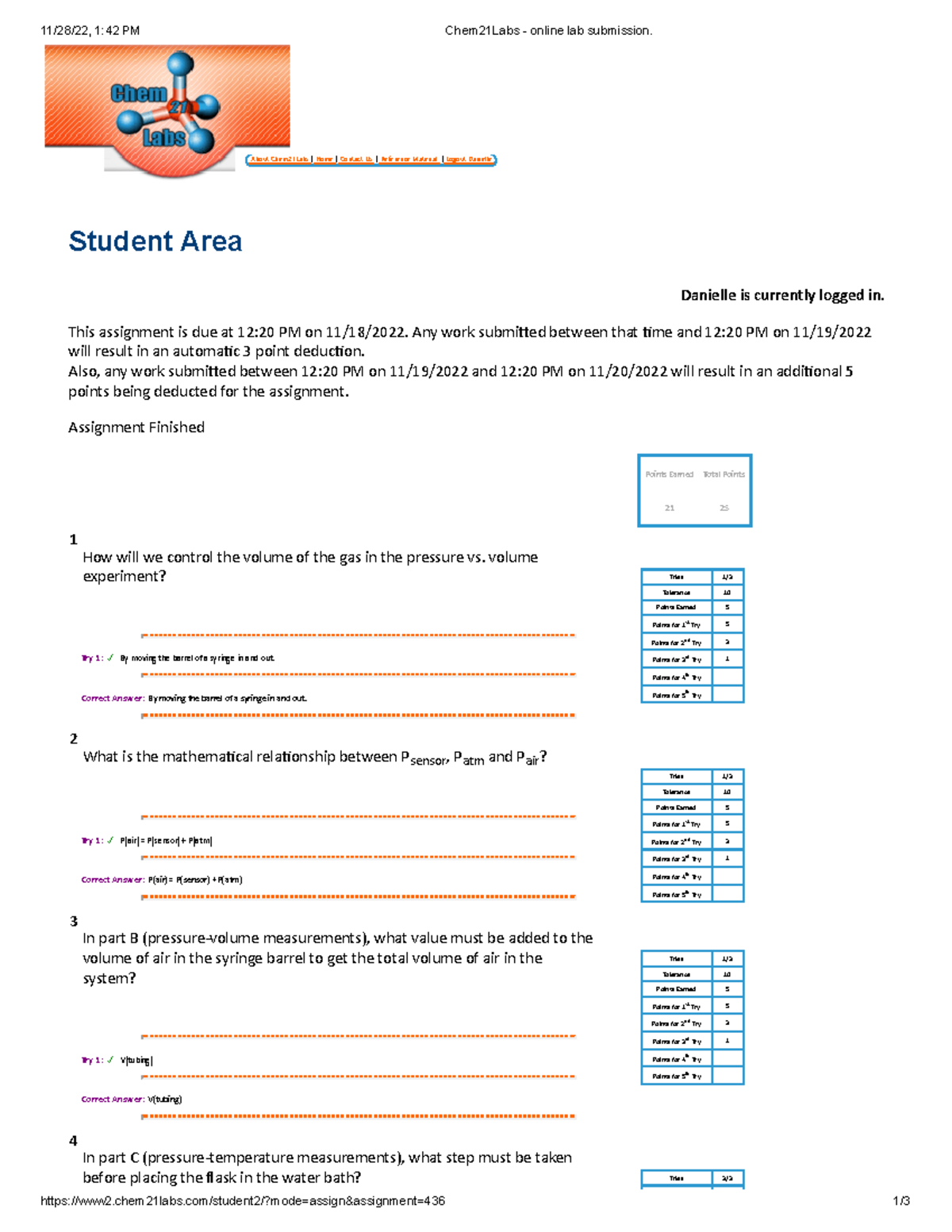 Quiz12 - pre-lab quiz - 11/28/22, 1:42 PM Chem21Labs - online lab ...