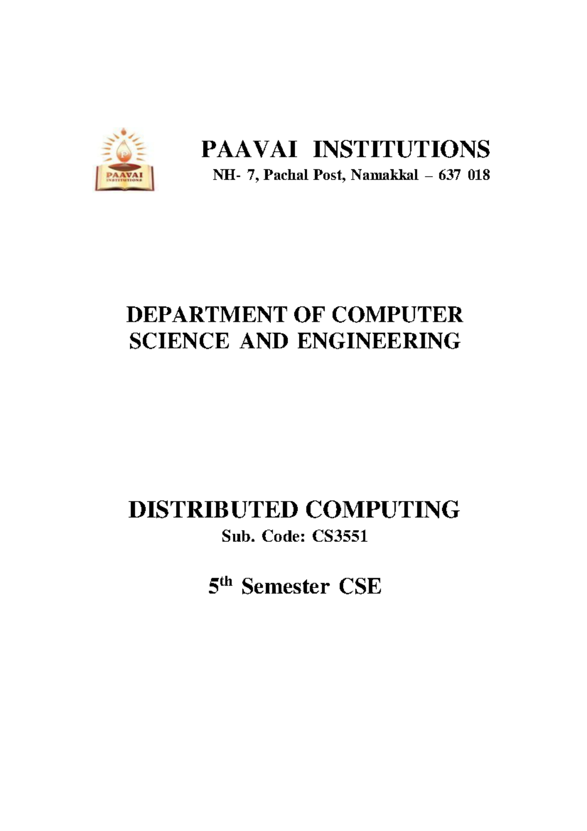 CS3551 Distributed Computing Syllabus - 5th Semester CSE - Studocu
