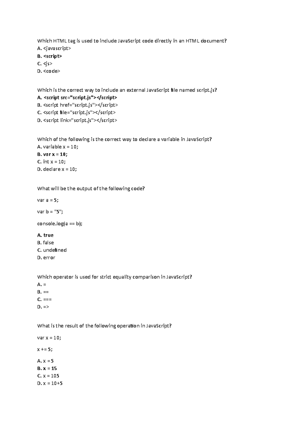 Lec23: JavaScript MCQs for Final Exam Preparation - Studocu