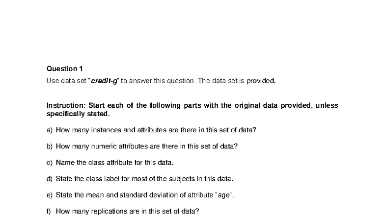 Mock Test - Data Set Analysis Questions (Course Code: DATA101) - Studocu