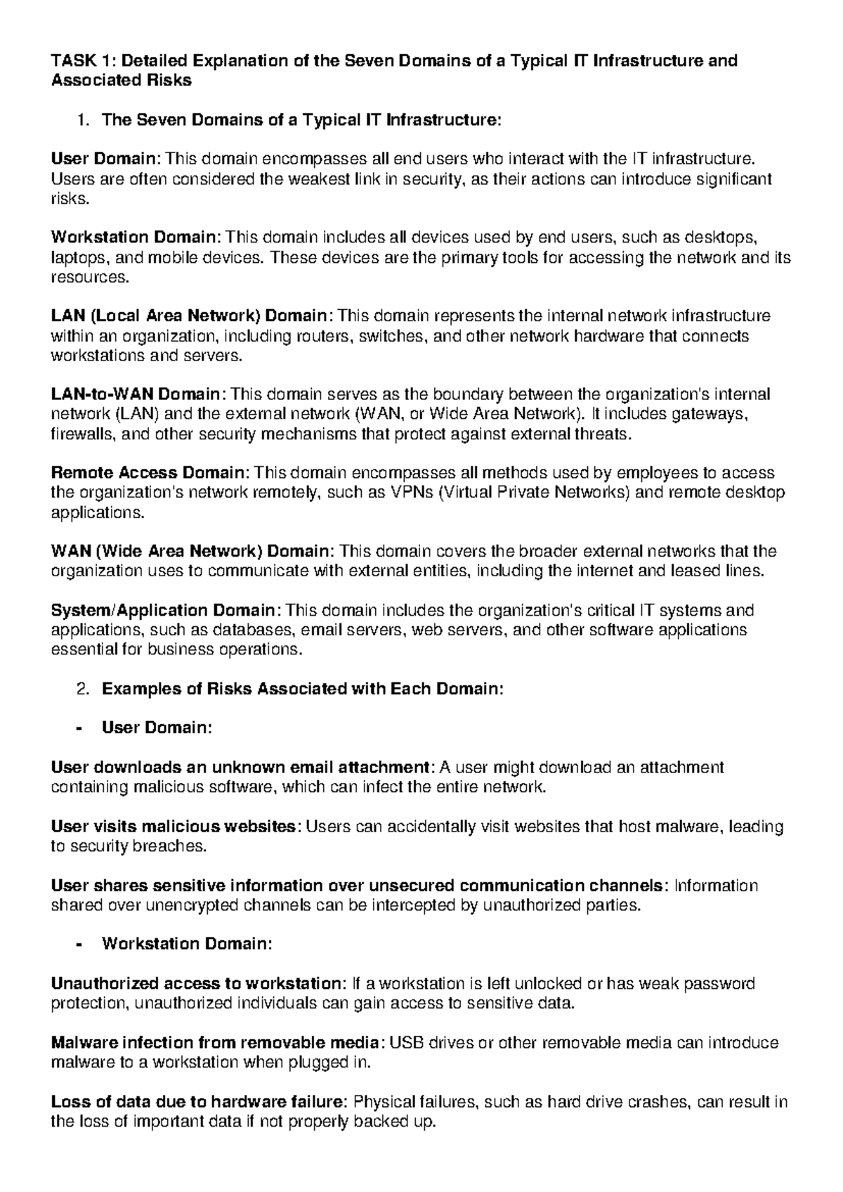 Task 1: Analysis of Seven IT Infrastructure Domains & Risks - Studocu