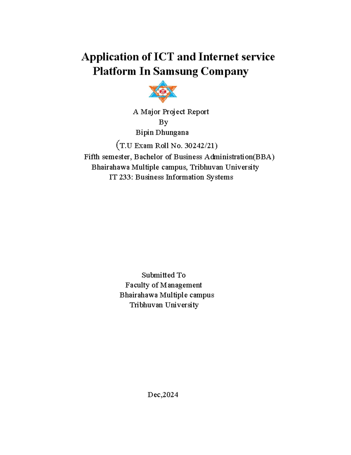 BBA IT 233: Major Project Report on ICT in Samsung Company - Studocu