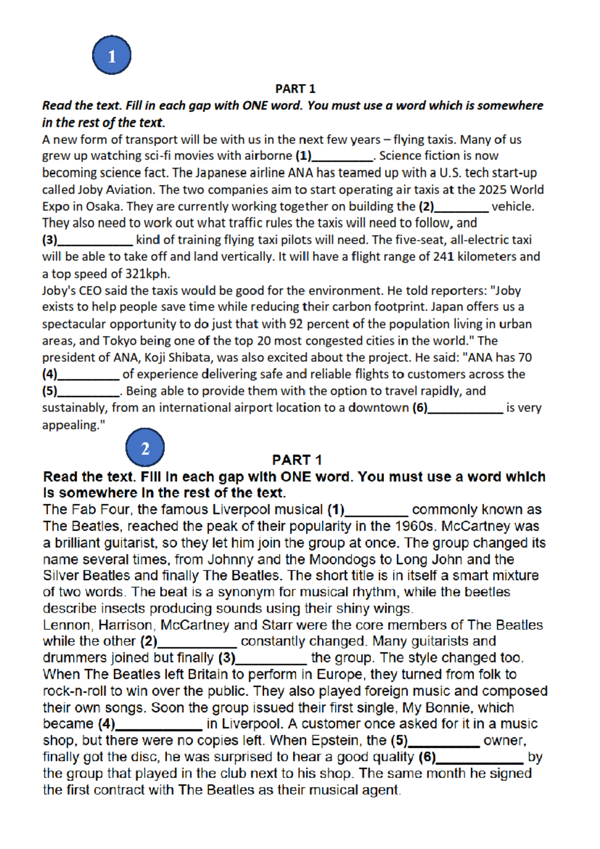 Reading Part 1 - Fill in the Gaps Exercise - Studocu