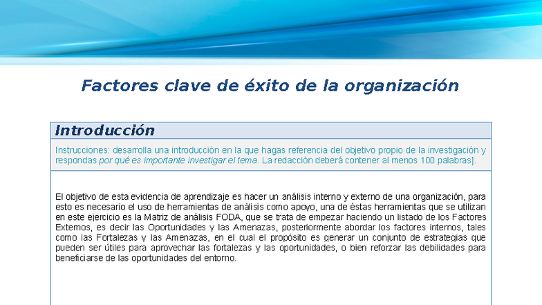 Factores Clave de Éxito en la Organización: Análisis FODA UVEG - Studocu