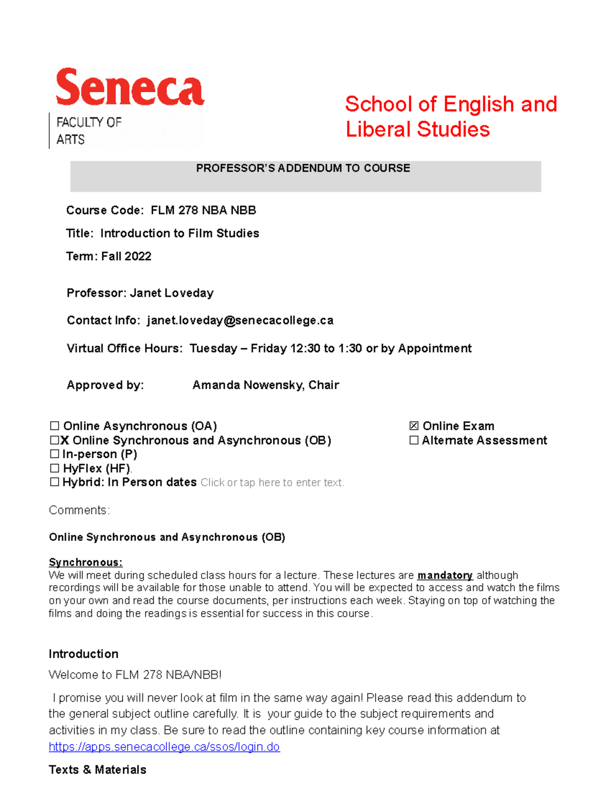 Fall 2022 FLM 278 NBA NBB Course Addendum Revised - Course Code: FLM ...