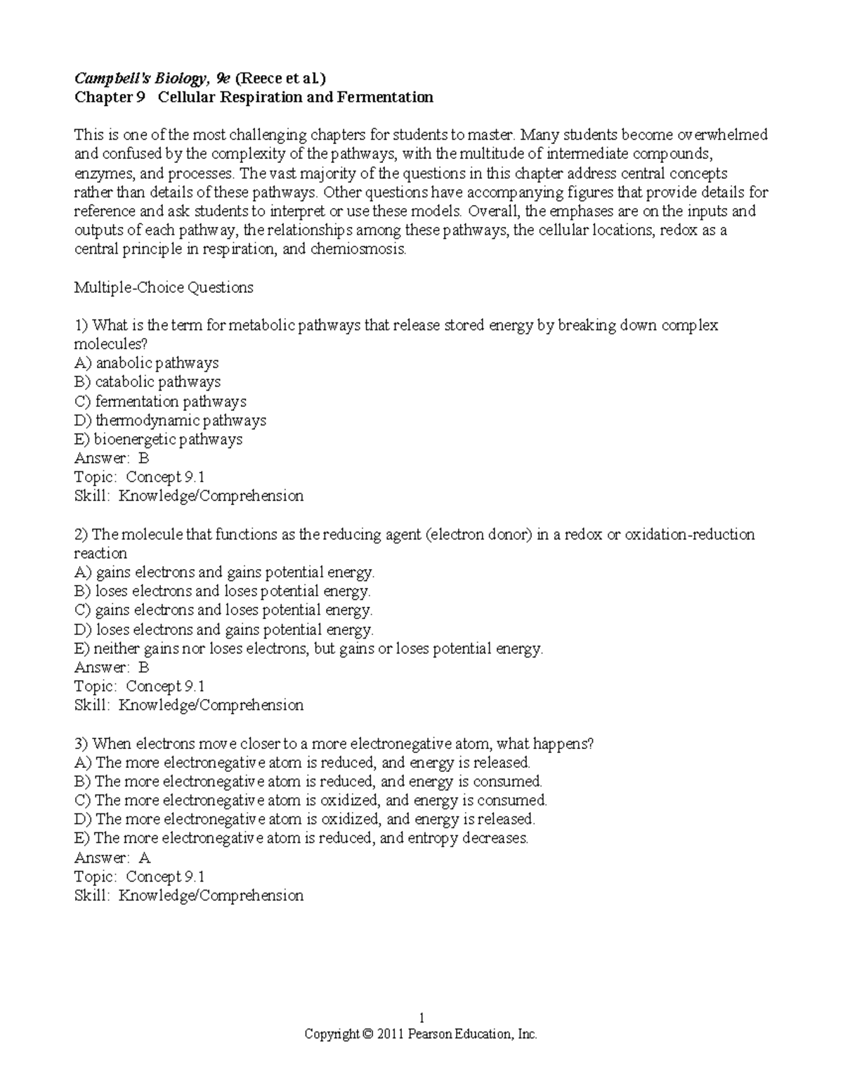 REEC7295 Final Exam Chapter 9: Cellular Respiration & Fermentation ...